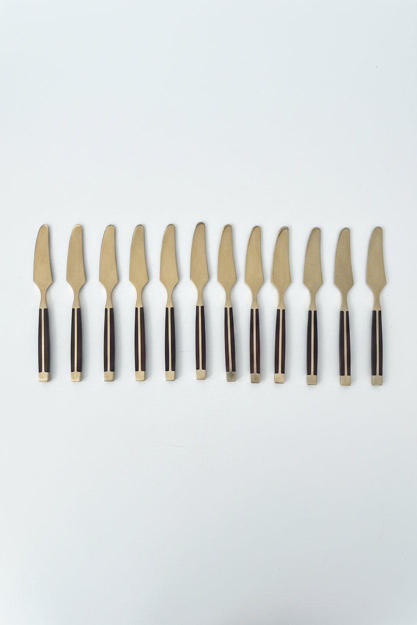 Vintage Jean-Claude Rosewood &amp;amp; Bronze Flatware Set for Twelve