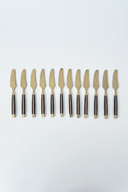 Vintage Jean-Claude Rosewood &amp;amp; Bronze Flatware Set for Twelve