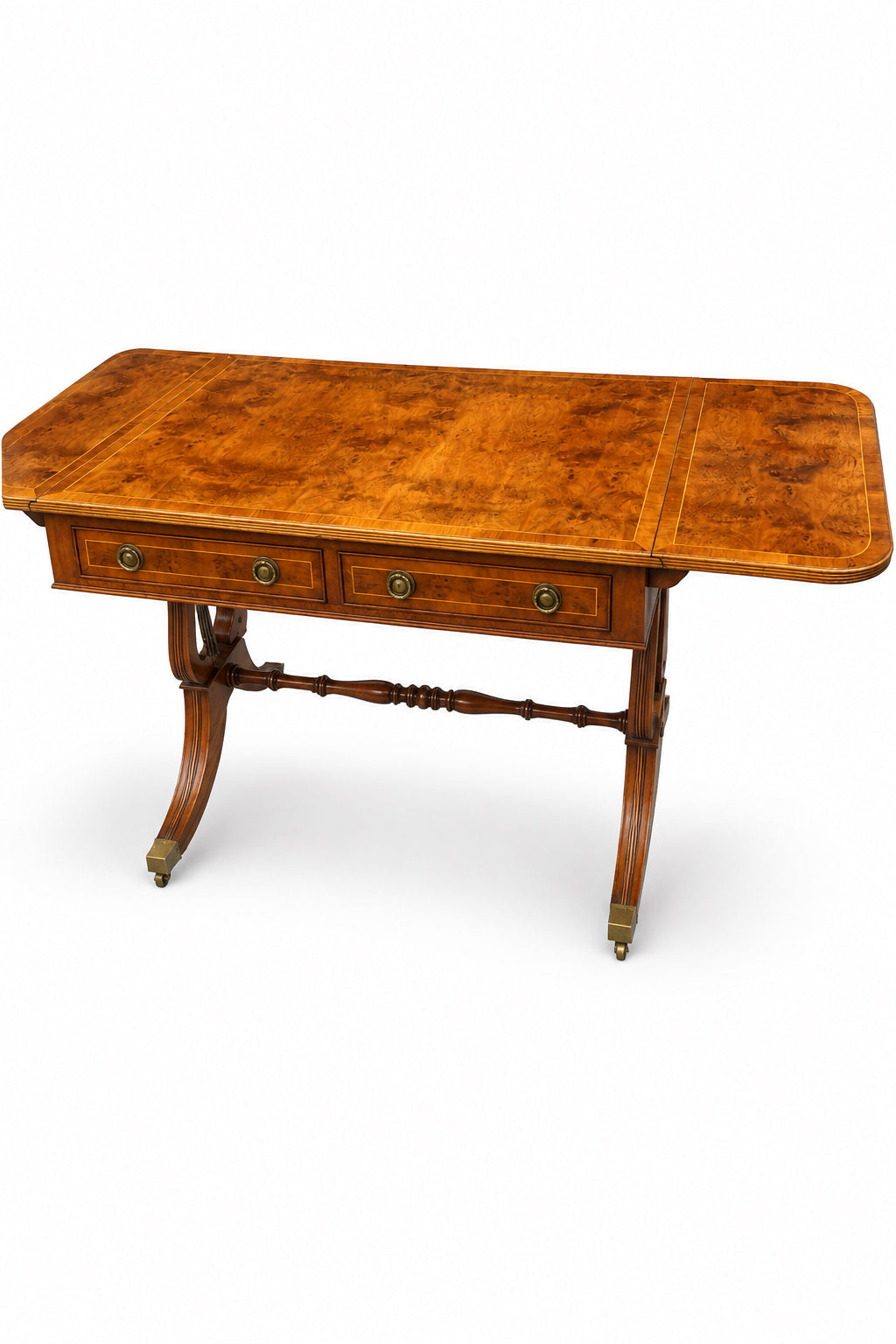 Regency-Style Burr Walnut Drop-Leaf Sofa Table
