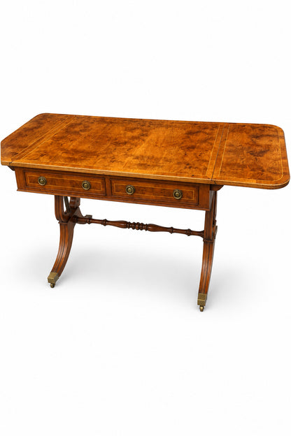 Regency-Style Burr Walnut Drop-Leaf Sofa Table
