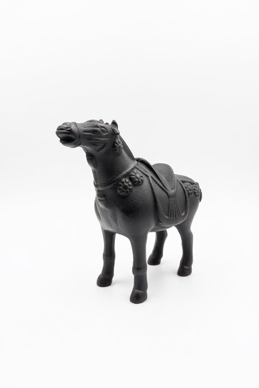 Antique heavy black cast iron horse figurine