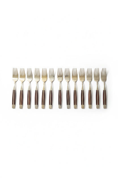 Vintage Jean-Claude Rosewood &amp;amp; Bronze Flatware Set for Twelve