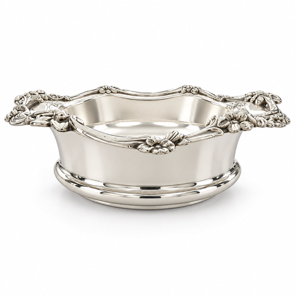 Vintage Silver-Plated and Wood Wine Bottle Coaster