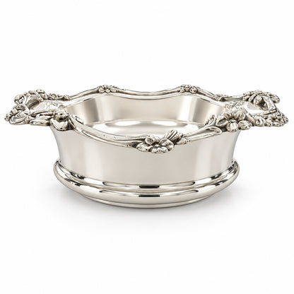 Vintage Silver-Plated and Wood Wine Bottle Coaster