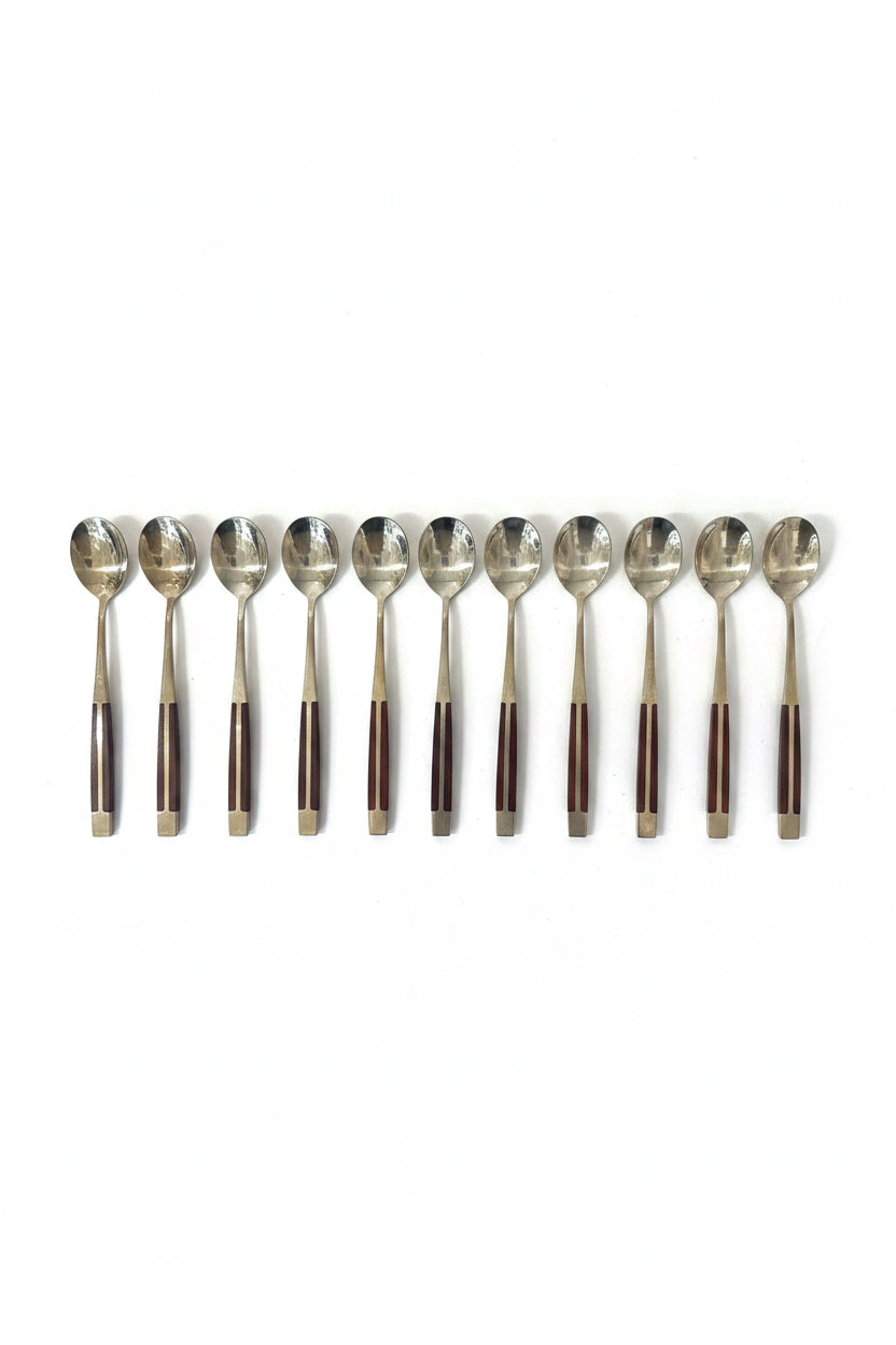Vintage Jean-Claude Rosewood &amp;amp; Bronze Flatware Set for Twelve