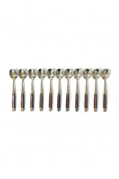 Vintage Jean-Claude Rosewood &amp;amp; Bronze Flatware Set for Twelve