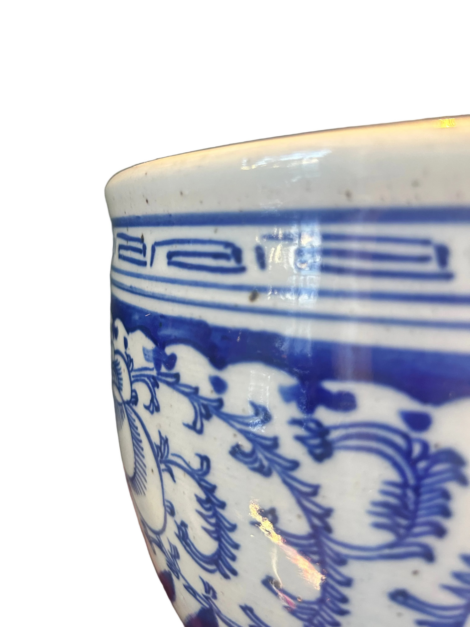 Jardinière en porcelaine chinoise bleue et blanche antique
