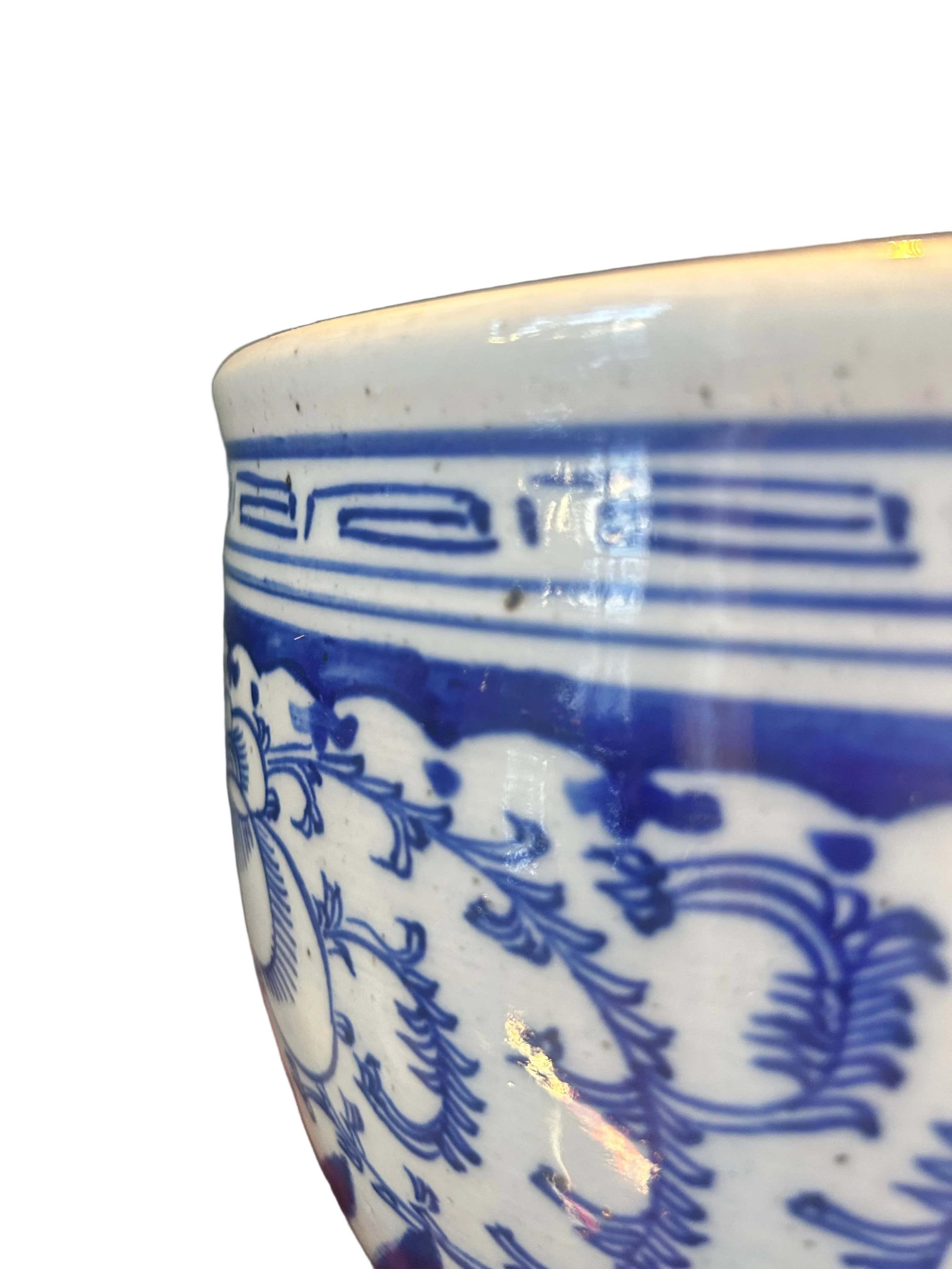 Jardinière en porcelaine chinoise bleue et blanche antique